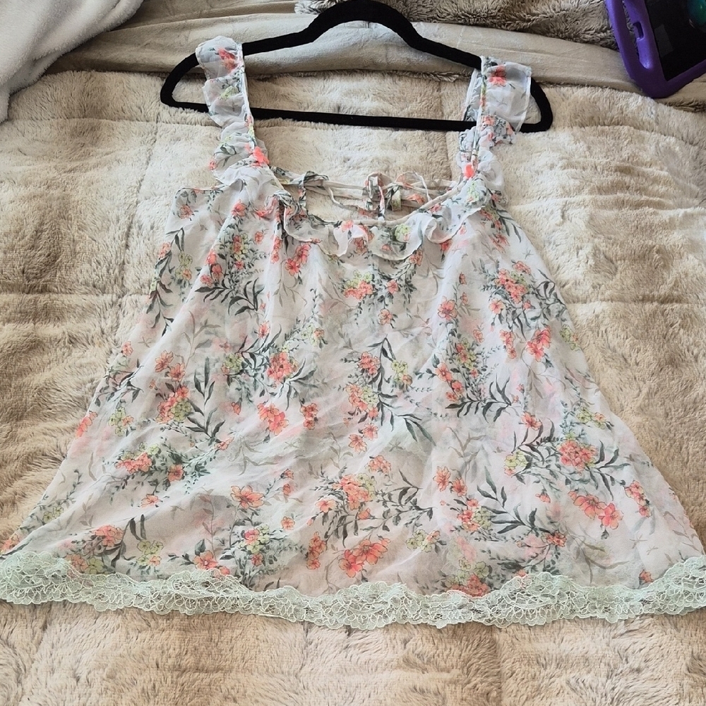 Victoria's Secret Floral Lace Trim Camisole - Pink and Green